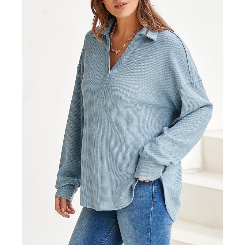 Осенне-зимний женский свободный пуловер с V-образным вырезом, трикотажный свитшот