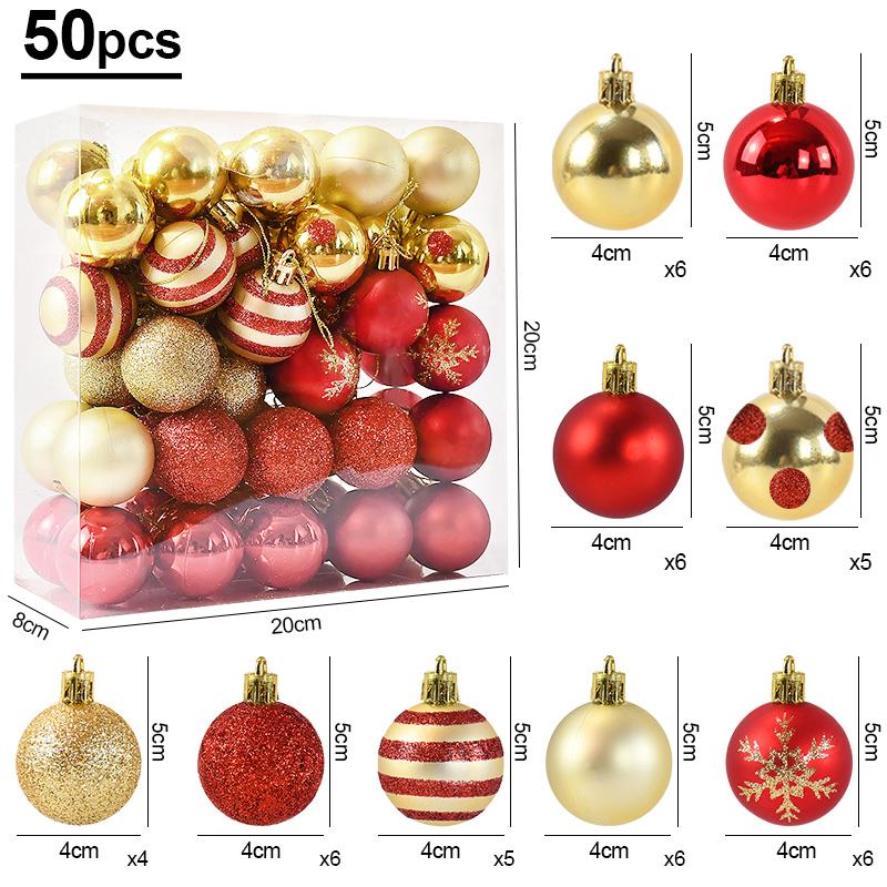 50Pcs/box Red Gold Christmas Balls Ornament Xmas Tree Hanging Pendant 2025 Christmas Decoration for Home 2026 New Year Gifts