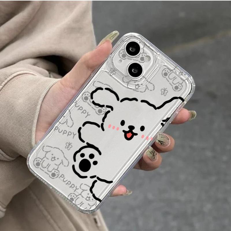 Say Hello Line Puppy Suitable for Apple 16promax Mobile Phone Case IPhone 15 Fresh 13 Cartoon Protective Case