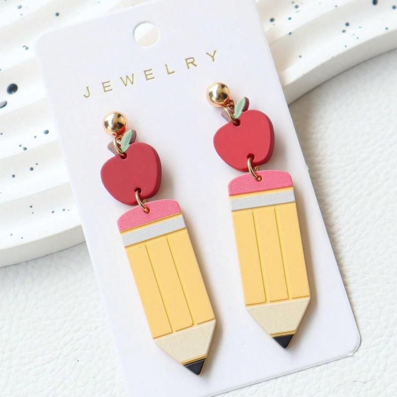 1 Pair Back To School Pencil Shaped Cute Earrings, Personalized Earrings for Holiday Party Gift