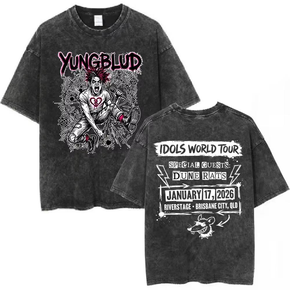 Yungblud IDOLS Album Tour T Shirts Men Women Clothing Washed Vintage Short Sleeve Tshirts Oversized Casual Cotton Tshirts