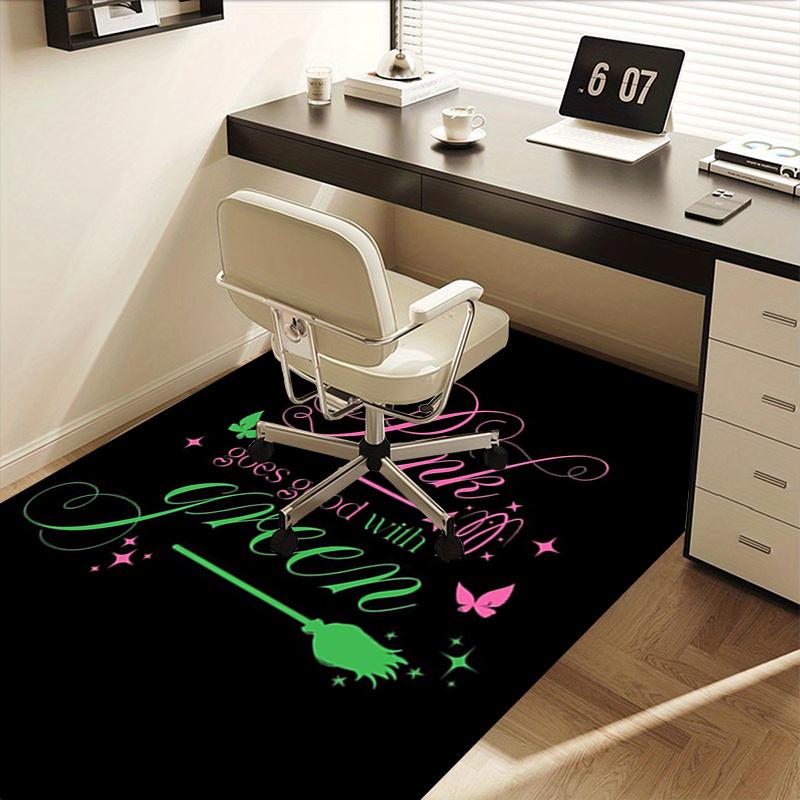 Pink, Green,wicked Pattern Polyester Office Carpet Chair Mats, Home Decor Dormitory Floor Protector