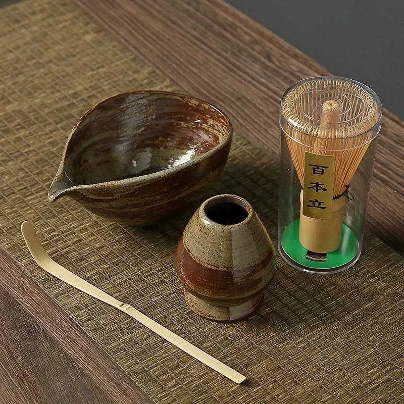 4-5 шт., ручная работа, грубая керамика, набор для приготовления чая матча, подставка для инструментов, миска, венчик, совок, подарочные аксессуары для церемонии, традиционные японские аксессуары