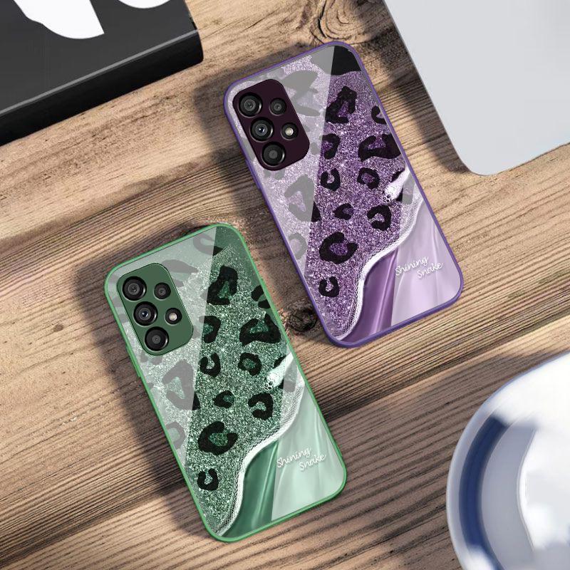 Чехол из закаленного стекла для Samsung Galaxy S10 4G S20 11E 30 S21 22 S24 Fe Pro S23 S25 Ultra 5G S9 с леопардовым пайеточным узором в виде змеи