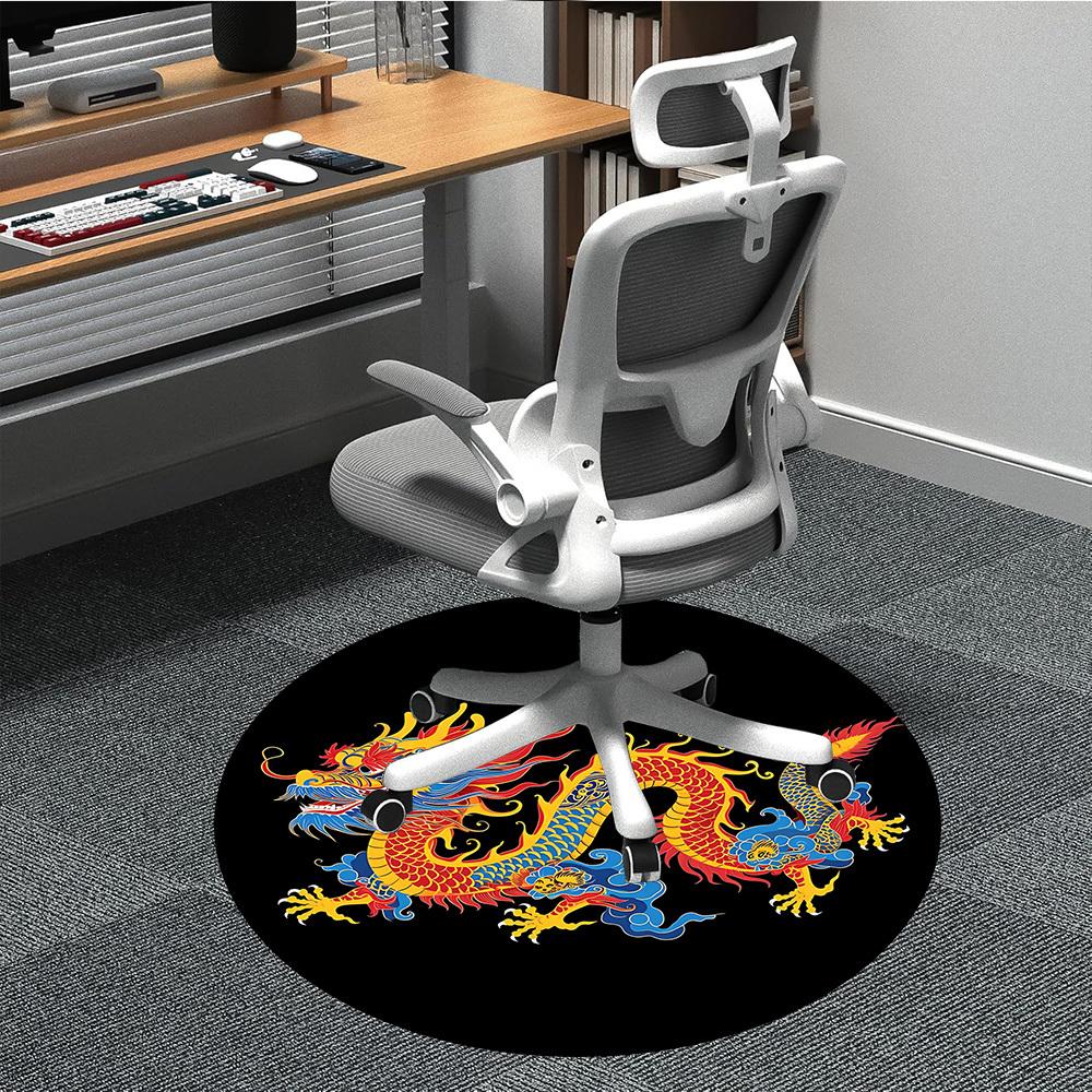 1pc Dragon Pattern Chair Carpet for Office, Round Non-Slip Durable Large Size Office Carpet, Suitable for Office, Beautiful Decoration