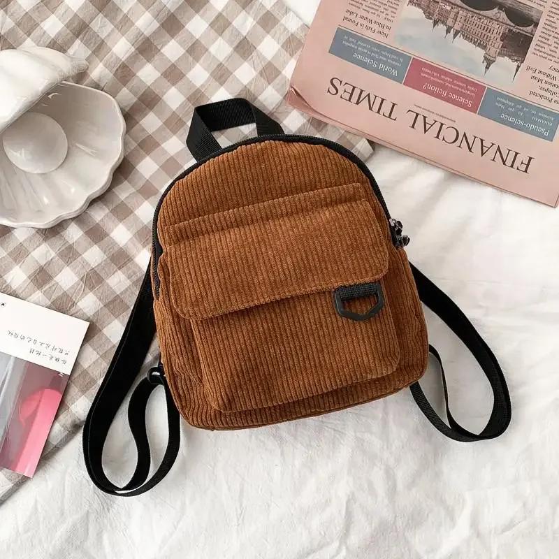 1 Pcs New Korean Casual Versatile Simple Retro Corduroy Solid Color Japanese Women's Backpack Student Backpack Women's Backpack