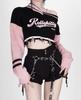 Y2K Harajuku Pink Striped Cropped Sweater Women Fashion Embroidery Knitted Jumper Sexy V-neck Long Sleeve Pullover Tops