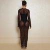 Women's Lace See Through Splicing Round Neck Sexy Casual Tight Dresses