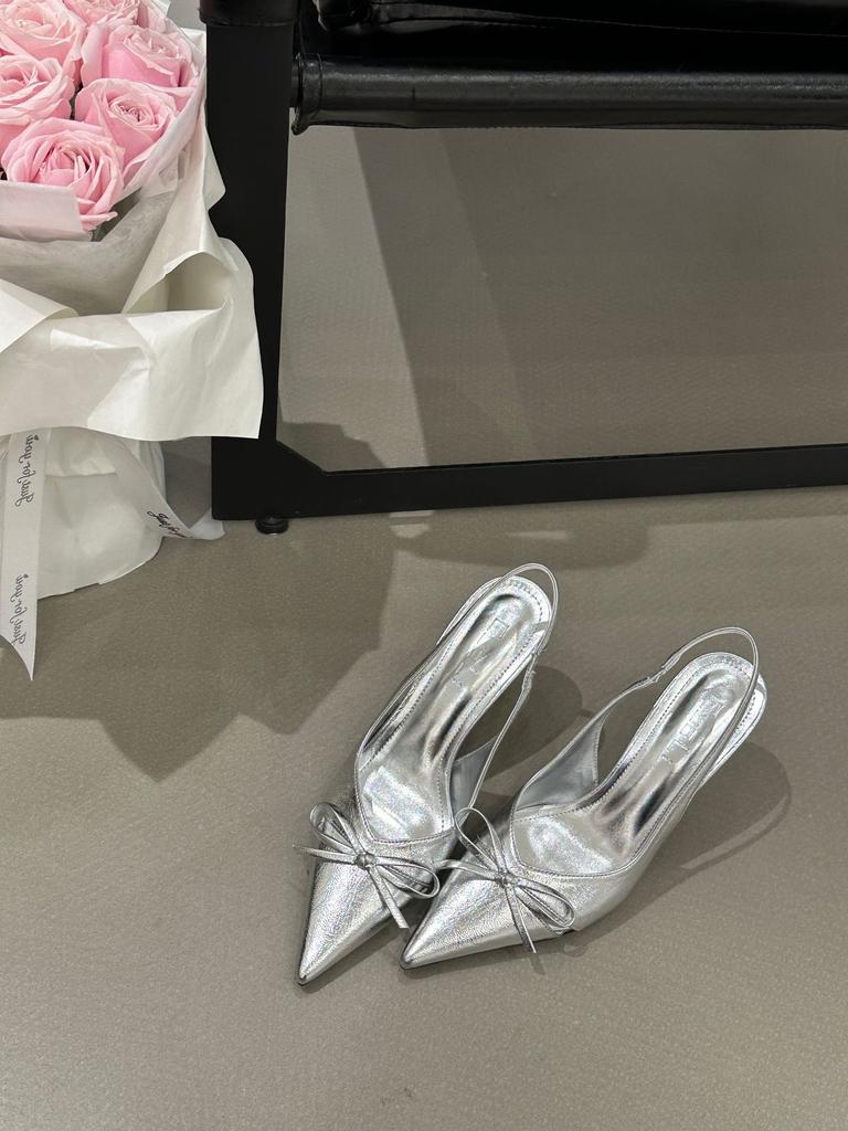 Pointed Bow Bag Head Sandals Women's 2025 Summer New Back Strap French Stiletto Middle Heel Shoes High Heel Single Shoes