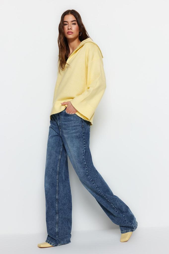 Women's Fashionable Stylish Sweater Stone Wide Fit Soft Textured Zippered Knitwear Sweater