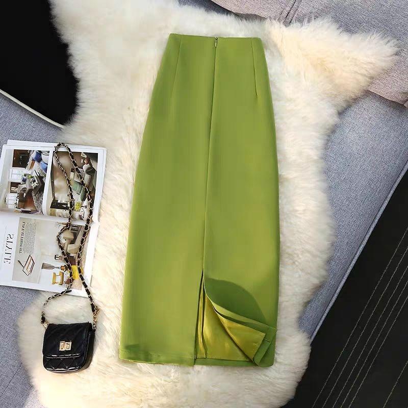 Юбка миди с разрезом в стиле ретро для женщин, новая весенне-осенняя юбка с высокой талией и облегающая бедра