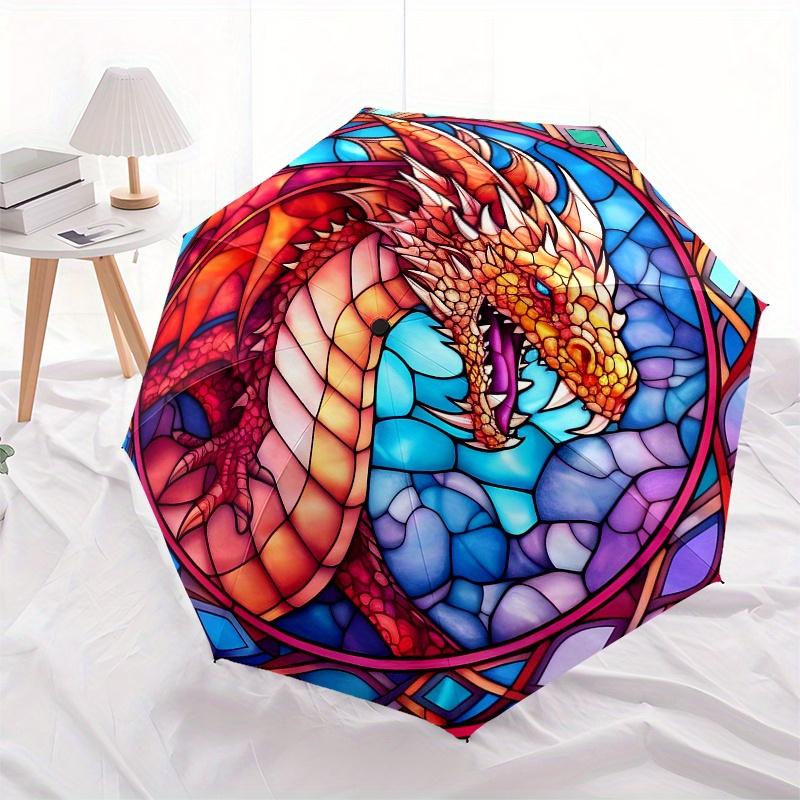Stained Dragon Wall Art: Vibrant Fantasy DecorUmbrella, Portable 3-Fold Compact Umbrella,Christmas Gift ES513