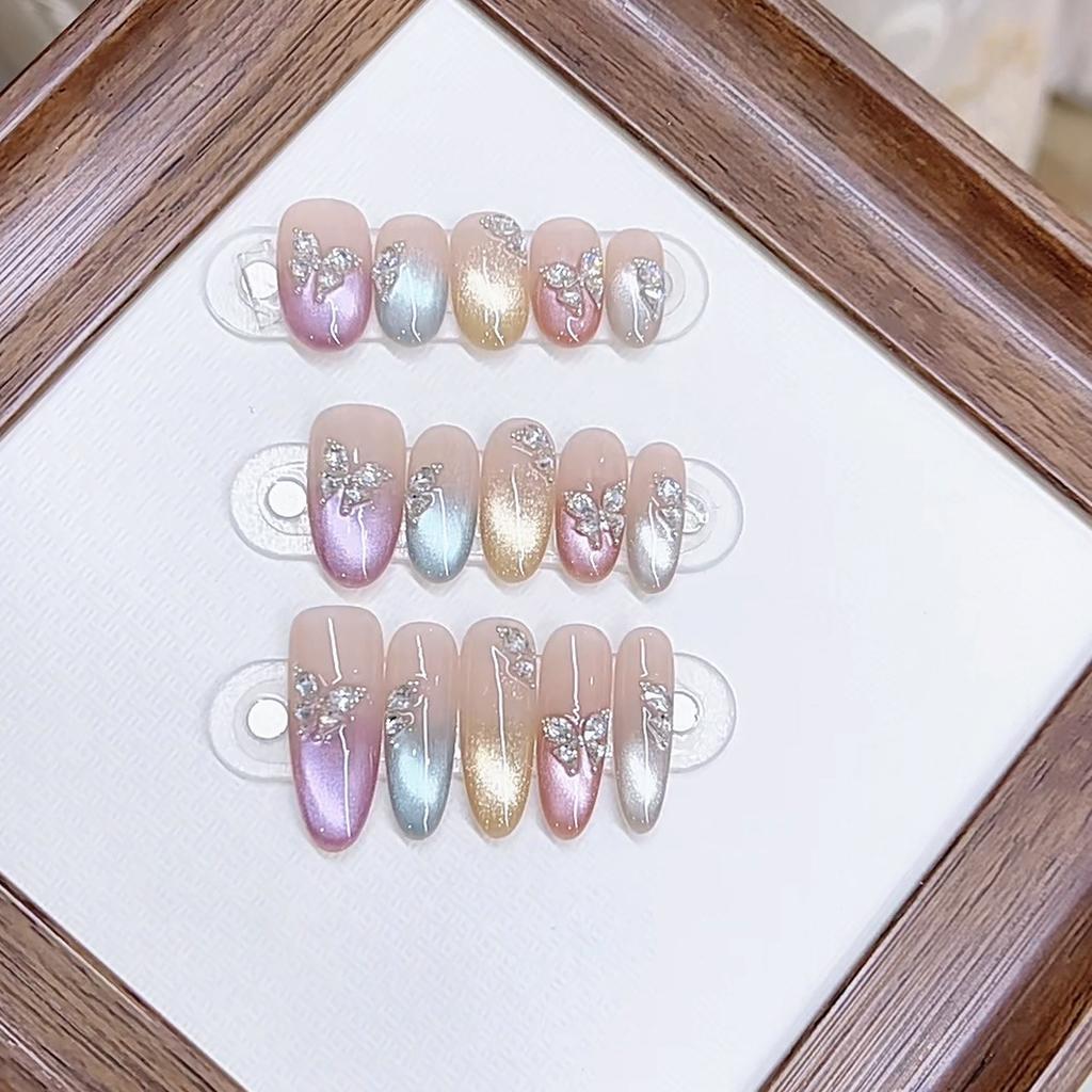 Плетеные доспехи Новая красочная бабочка Красочный светоотражающий циркон Бриллиант Кошачий глаз Маникюр Наклейка