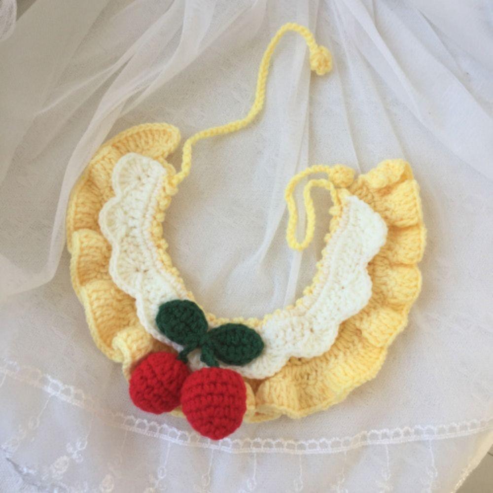 Cute Hand-knitted Knitted Cat Collar Cherry Crochet Pet Scarf Decorative Collar Pet Decoration