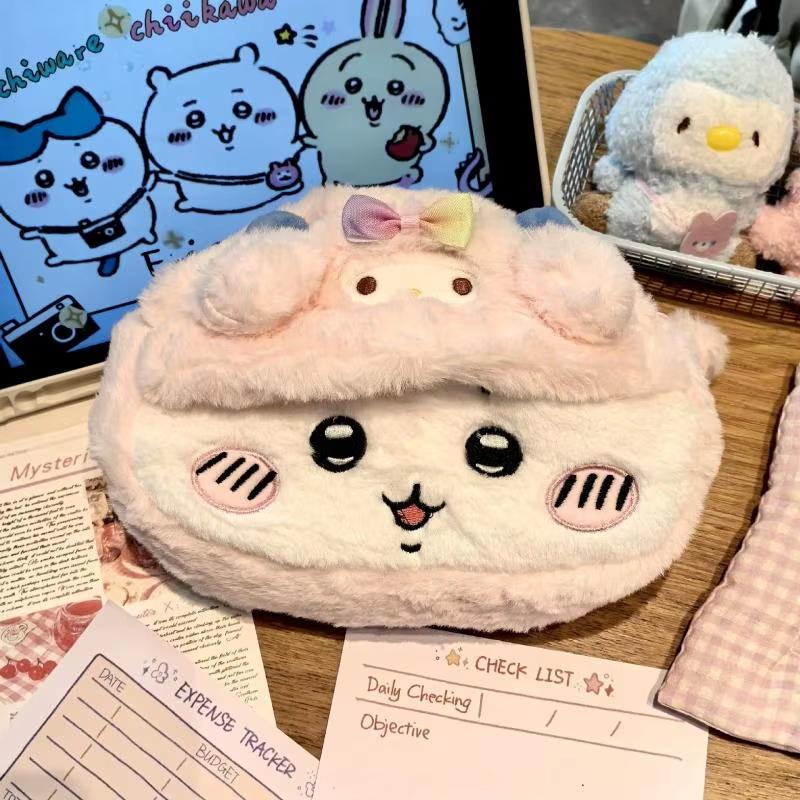 Chiikawa Anime Plush Pen Case Cartoon Usagi Hachiware Large Fluffy Cute Stationery Pouch Student Birthday Gifts For Girls