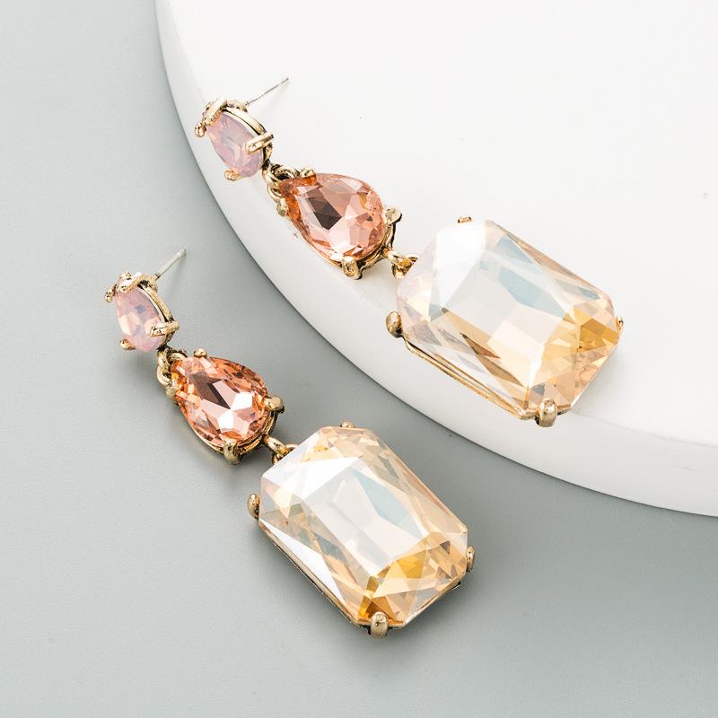 Женские серьги-капли с цветными кристаллами, простые универсальные серьги с большими стразами и геометрическим узором
