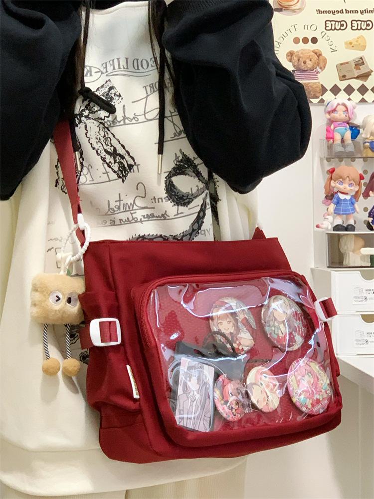 Academy Style, Versatile, Simple and Large-capacity Class, Book-loaded Mailman Bag, Female Transparent Bar, One-shoulder Messenger Baby Bag, Pain Bag.