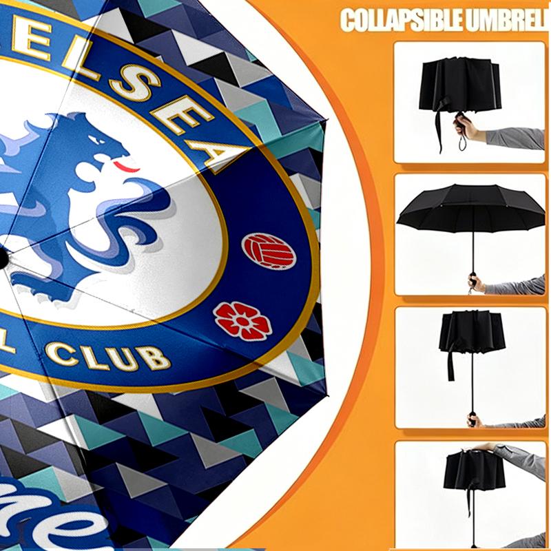 Custom Name Personalized Chelsea F.C Print Umbrella, Auto Open Close, 8‑Rib Sturdy Frame, Commute Camping Hiking Use, Birthday Gift