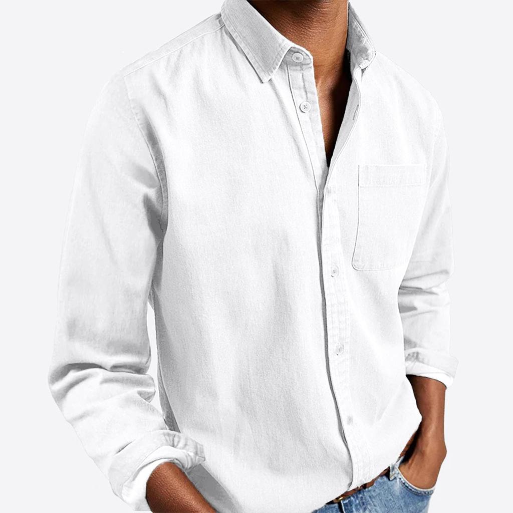 Designer Spring Summer Men's Casual Cotton Linen Solid Color Long Sleeve Shirts Loose Shirts