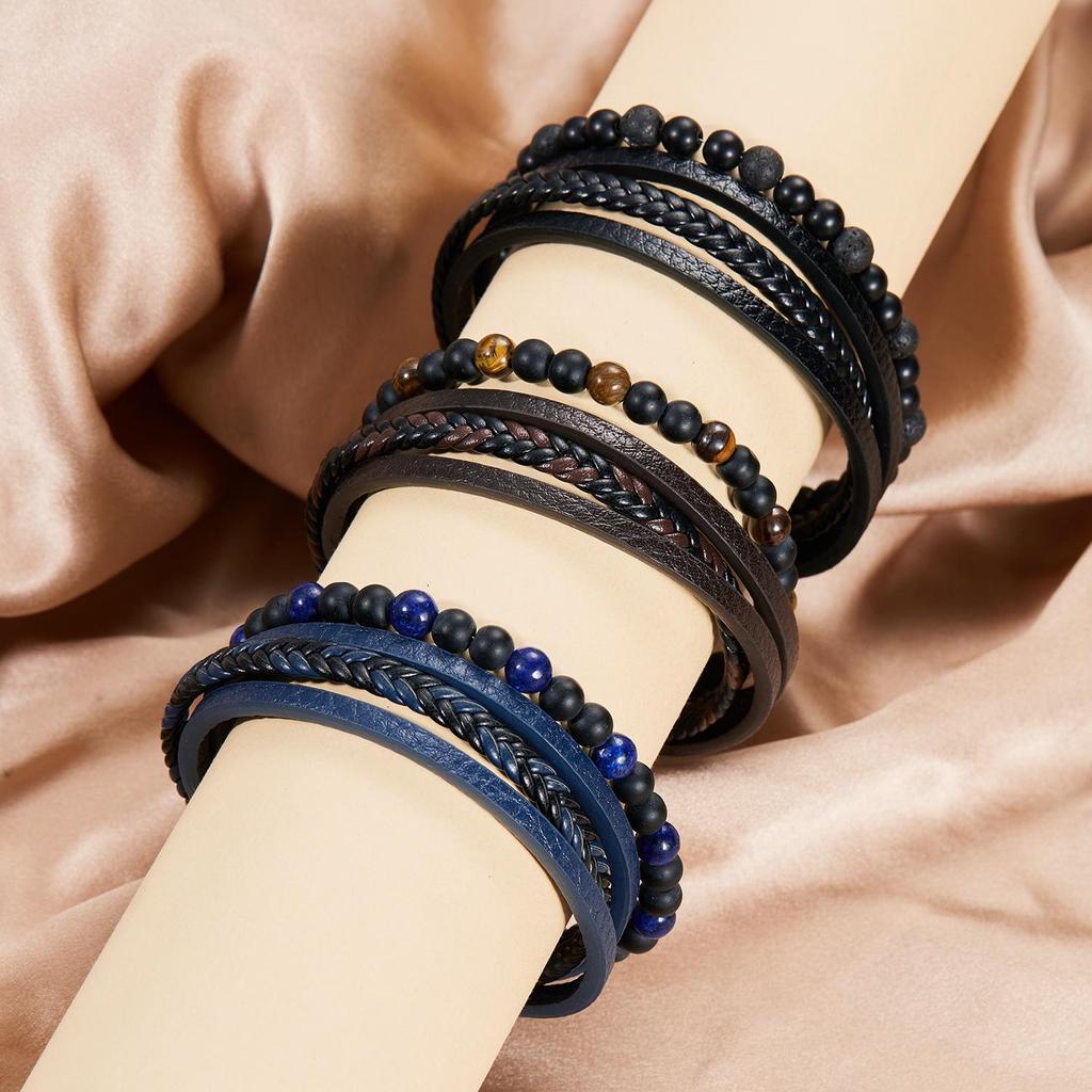 Мужские европейские и американские плетеные браслеты из натурального обсидиана