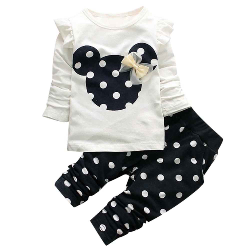 Топы с длинными рукавами с мультяшным принтом для маленьких мальчиков и девочек + брюки с ярким точечным принтом, наряды