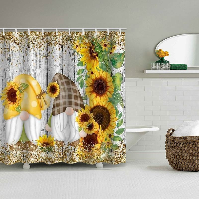 Sunflower Dwarf Bathroom Shower Curtain Dwarf Waterproof Fabric Bathroom Curtain With 12 Hooks Sunflower Home Deco Free Ship