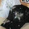 Butterfly Flower Baseball Cap Rhinestone Mesh Peaked Hat Breathable Visors Cap  Women