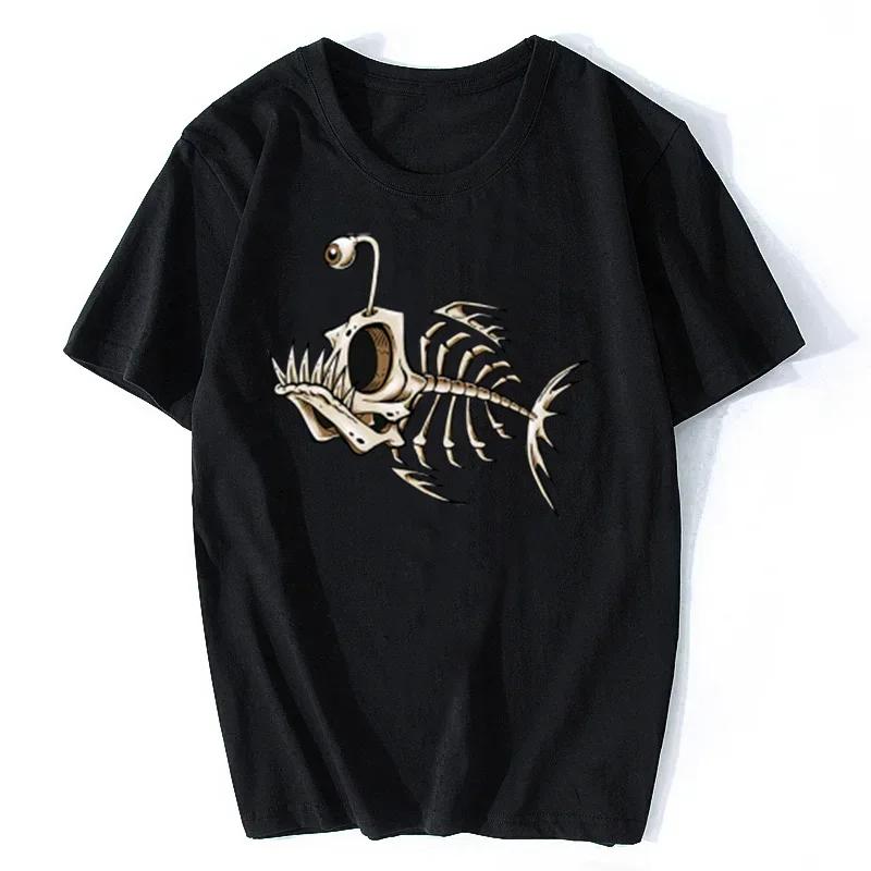 Men Clothing O-Neck Short Sleeve Men T Shirt Streetwear Bonefish Skull Deep Sea Fish Skeleton Funny Fisherman Angler T-Shirt