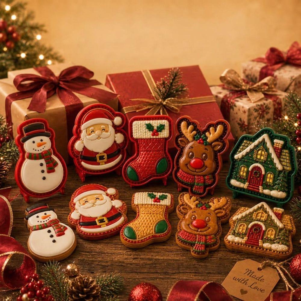 Embossed Christmas Mini Pie Press Mold Snowman Sleigh Holiday Baking Pie Mold Kids Craft Time
