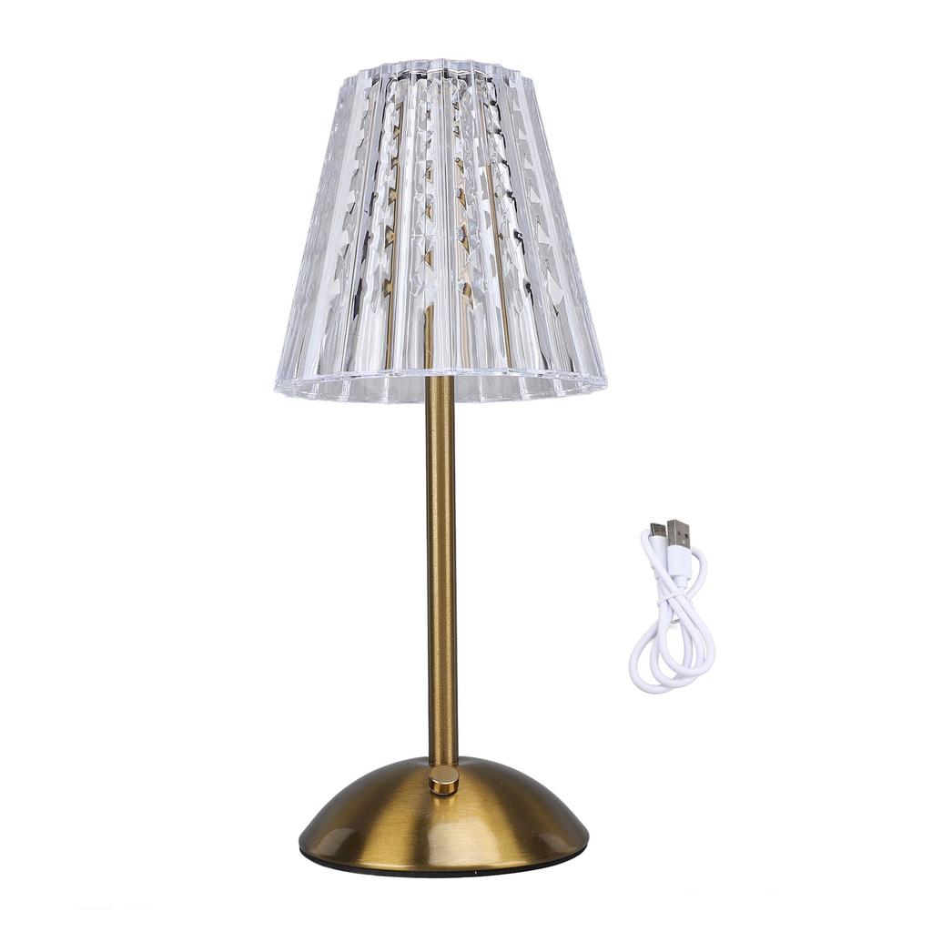 LED Cordless Crystal Table Lamp Stepless Dimmable 3 Color Temperature Touch Control USB Rechargeable