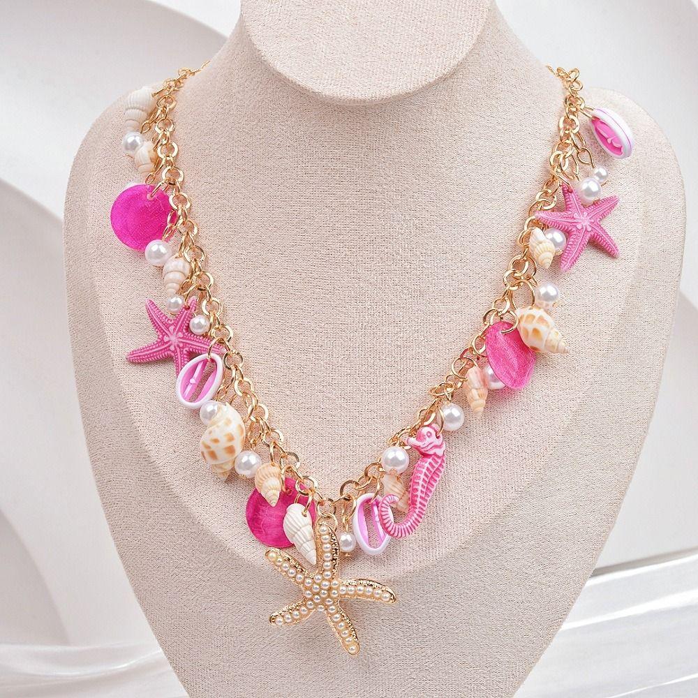 Imitation Pearl Shell Starfish Necklace Sea Series Natural Conch Beach Necklace  Kids