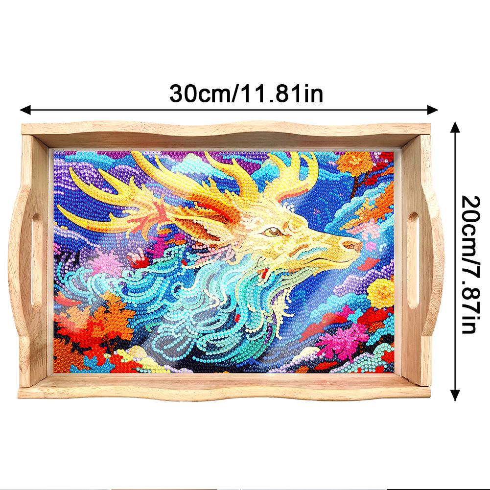 Деревянная обеденная тарелка с алмазной росписью, декоративный поднос с ручкой, алмазная мозаика, поднос для еды, столовая посуда, органайзер, домашний декор, подарок