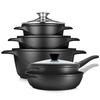 Batterie De Cuisine Induction 10 Pièces Aluminium Fonte 3 Casseroles 2 Poêles Briebe MGK1819 Noir 04452