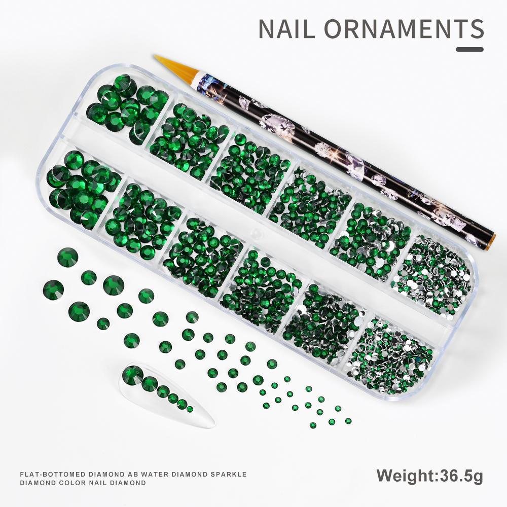 2pcs/Set Nail Art Rhinestones Kit 12Grids Flatback Crystal Clear AB Drills With Pen DIY Manicure Nail Art Decoration Accessories