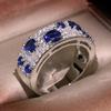 Huitan Color Blue/White CZ Women Rings Newly Designed Luxury Fashion Bridal Wedding Bands Accessories Sparkling Jewelry