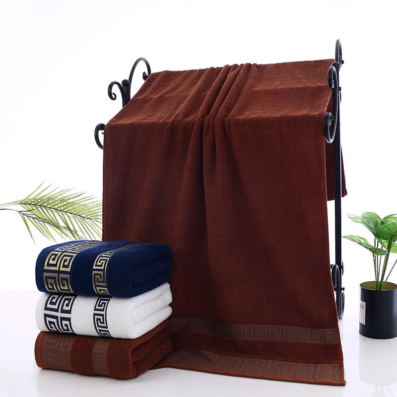 Ultra-Soft 100% Cotton Luxury Bath Towel, 27.6x55.1in Vintage Geometric Pattern, Brown, Beige & Blue, Perfect for Home, Travel, Christmas Decor