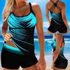 Leaf Printed Swimsuit Women Sexy Strap Cross Backless Plus Size Tankini Set Female Summer Beach 2 Pieces Swimwear Bathing Suit