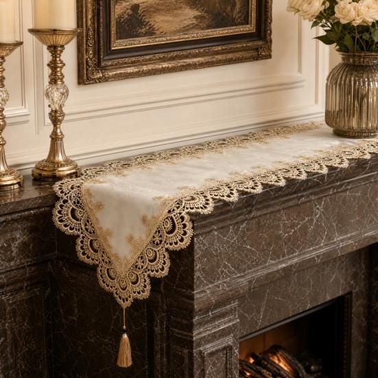 Lace Table Runner with Tassels, Vintage Lace Dining Table Runner, Coffee Table Runners, Waterproof Oil-Proof Exquisite Table Runner for Dining