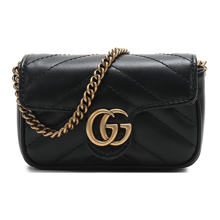 Gucci GG Marmont Потертый Золотой Логотип Цепочка Наплечная Сумка Стеганая Кожа Мини Кошелек Женские Сумки Черный 575161-DTDCT-1000