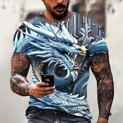 Мужская футболка с драконом, модная футболка с 3D принтом, с животным узором, с короткими рукавами, уличная одежда большого размера, футболки, летние повседневные мужские топы