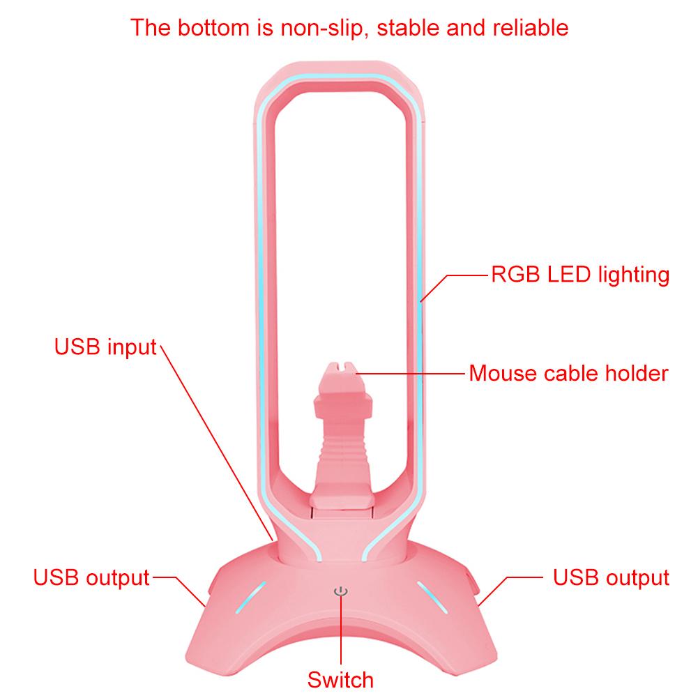 RGB Gaming Headphone Stand with USB 2.0 Hub Over-Ear Headset Holder with 2 USB Ports Headphone Shelf for Desk Display