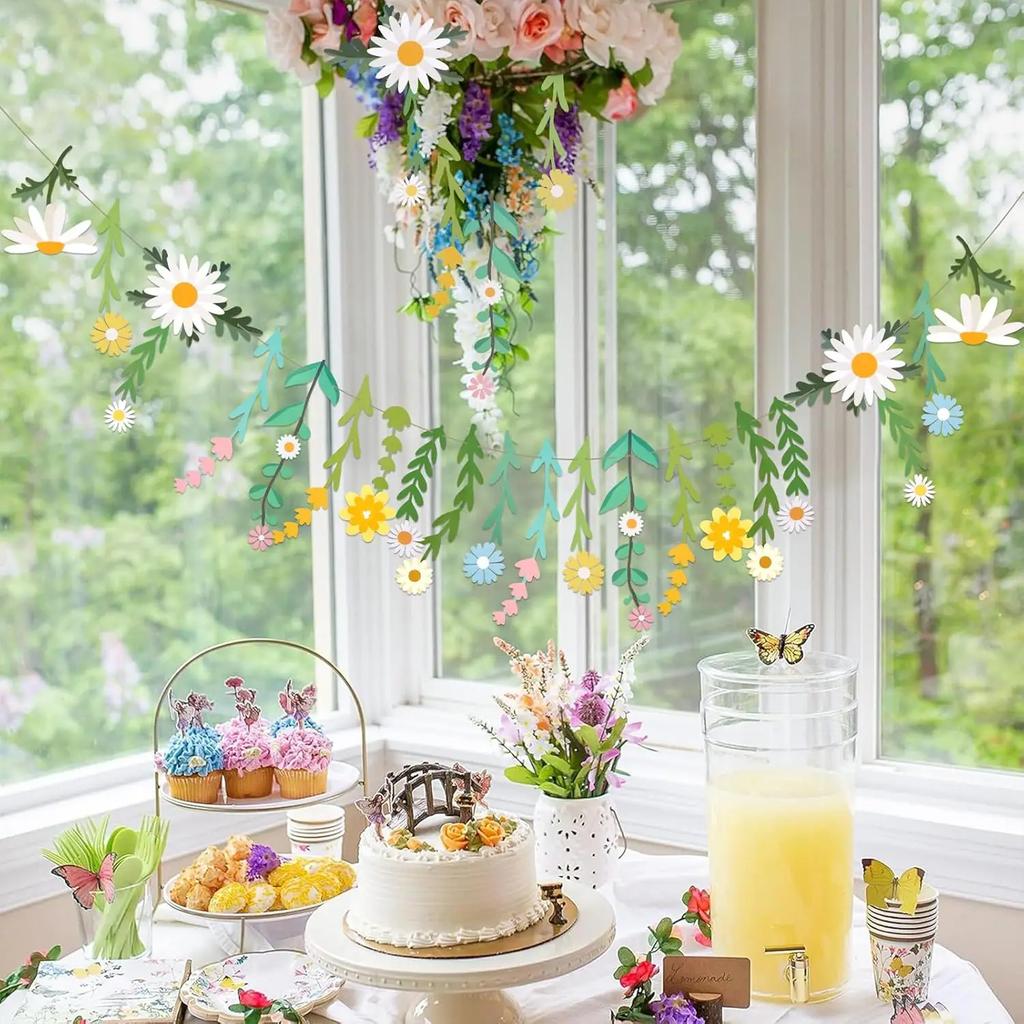 Новый Инста-стиль Цветочный Декор для Подвешивания на Окно для Детской Комнаты Двусторонний Цветочный Баннер Декорация на День Детей День Рождения
