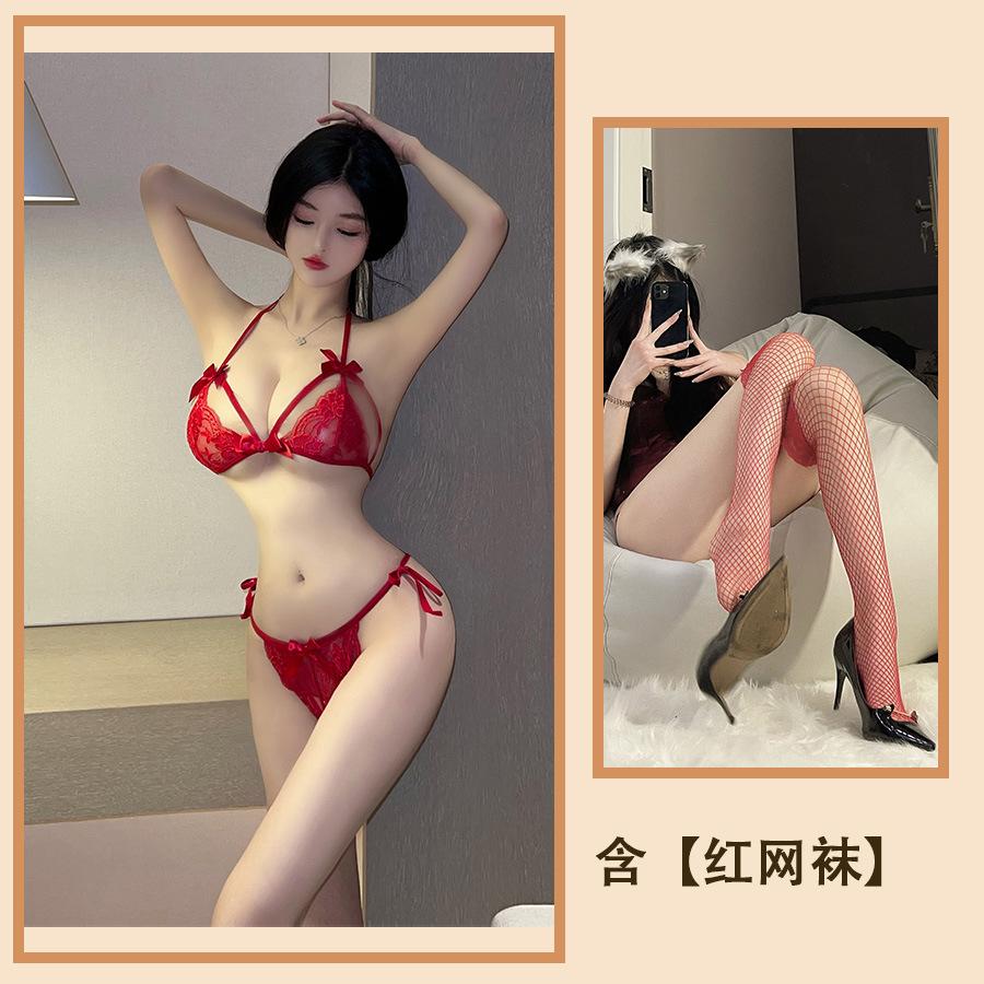 Сексуальное нижнее белье кружевной бюстгальтер с тремя точками пижамы прозрачные трусики соблазнение чистая похоть сексуальный постельный костюм