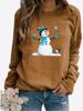 Женская осенне-зимняя повседневная модная однотонная футболка с круглым вырезом и длинными рукавами, с принтом снеговика, свободная блузка, топы
