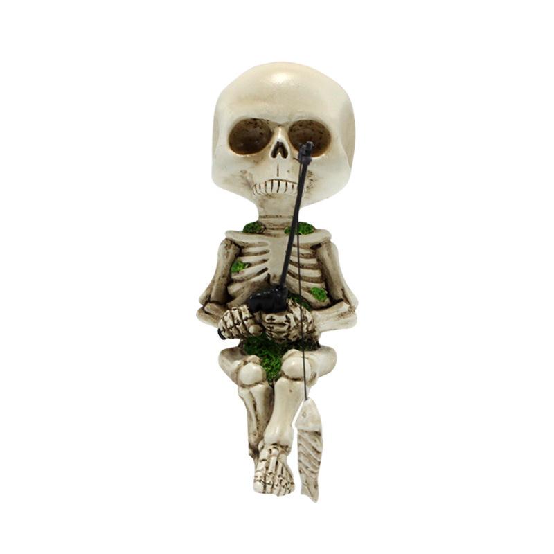 1PC Halloween Fishing Skeleton Resin Crafts Atmosphere Ghost Festival Decorative Ornaments