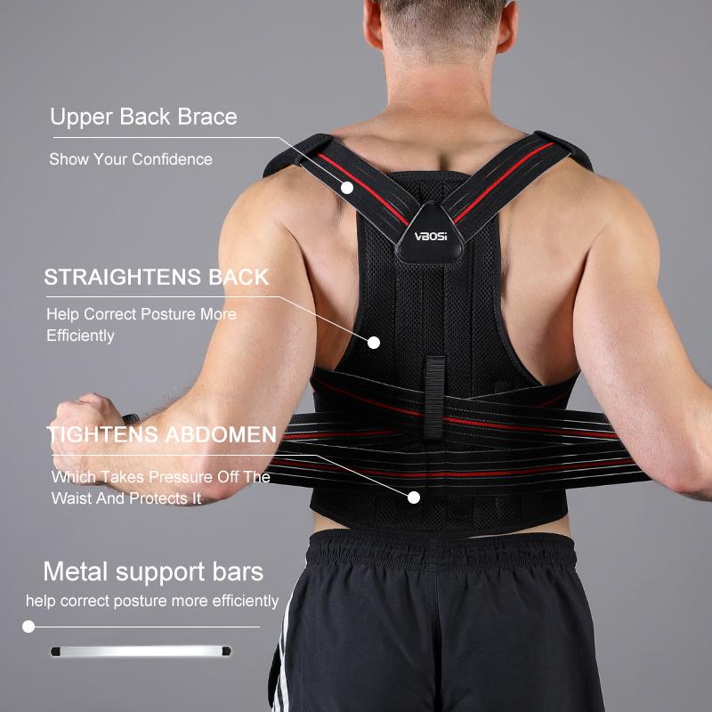 VBOSI 4102 Portable Posture Corrector Metal Support Bars Neck & Shoulder Pain Relief Upper Back Brace Breathable Adjustable