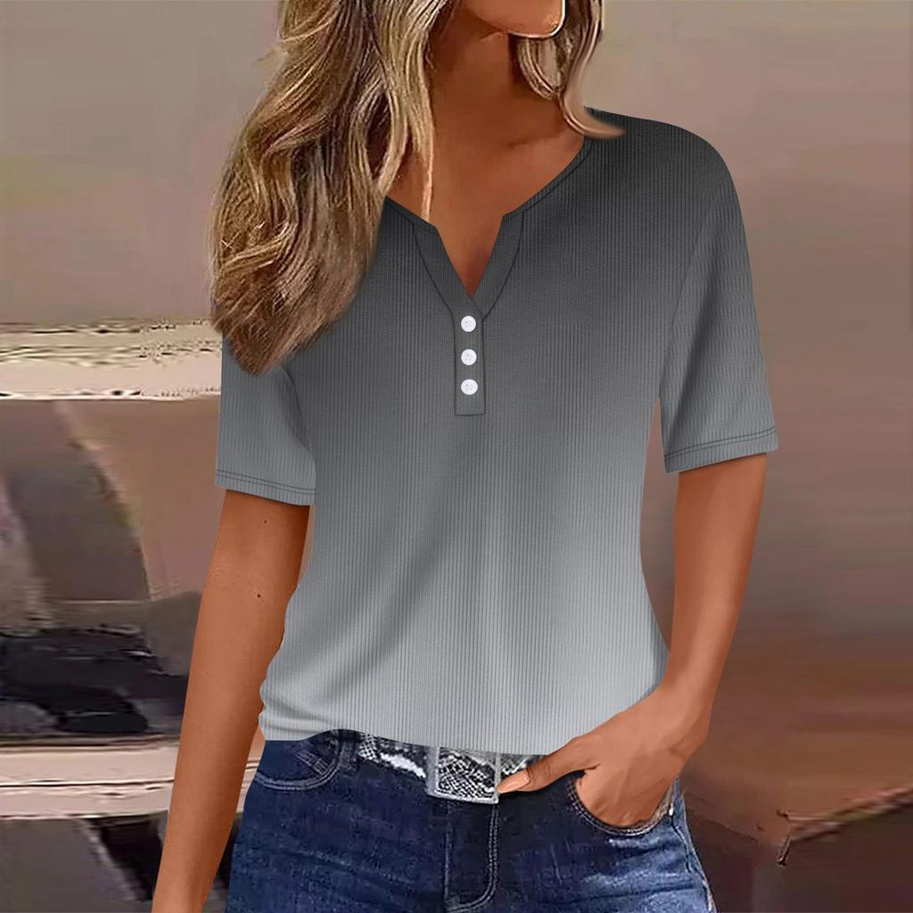 Women's T Shirt Tee Print Button Short Sleeve Tunic Daily Weekend Fashion Basic V- Neck Regular Top