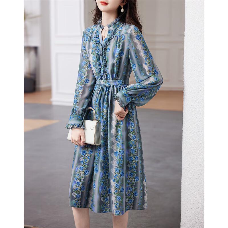 Женское midi-платье Demana из крепа с принтом, с оборками и воротником-стойкой