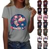 Women's Round Neck Casual Independence Day Printed Short Sleeve T-Shirt Top