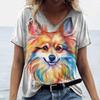 Women's T-Shirt Summer Colorful Cat Print Casual Clothing V-Neck Short Sleeve Tee for Women Animal Graphic Tops Streetwear Tops